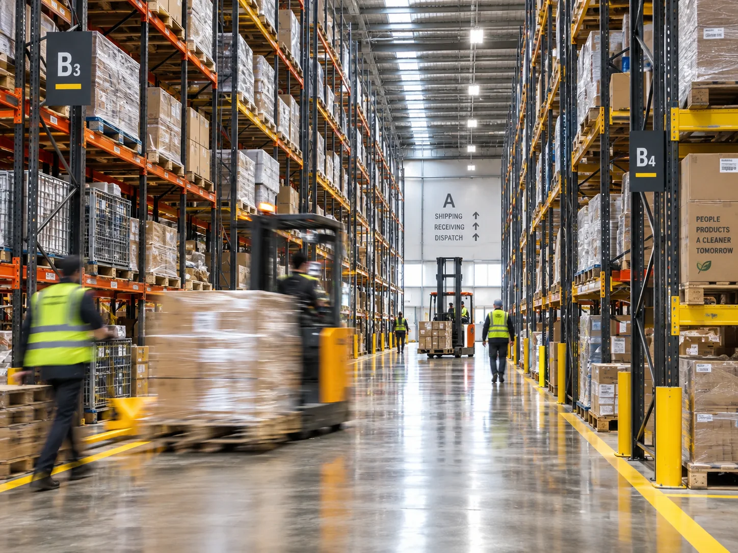 Opérateurs préparant des marchandises dans un entrepôt logistique